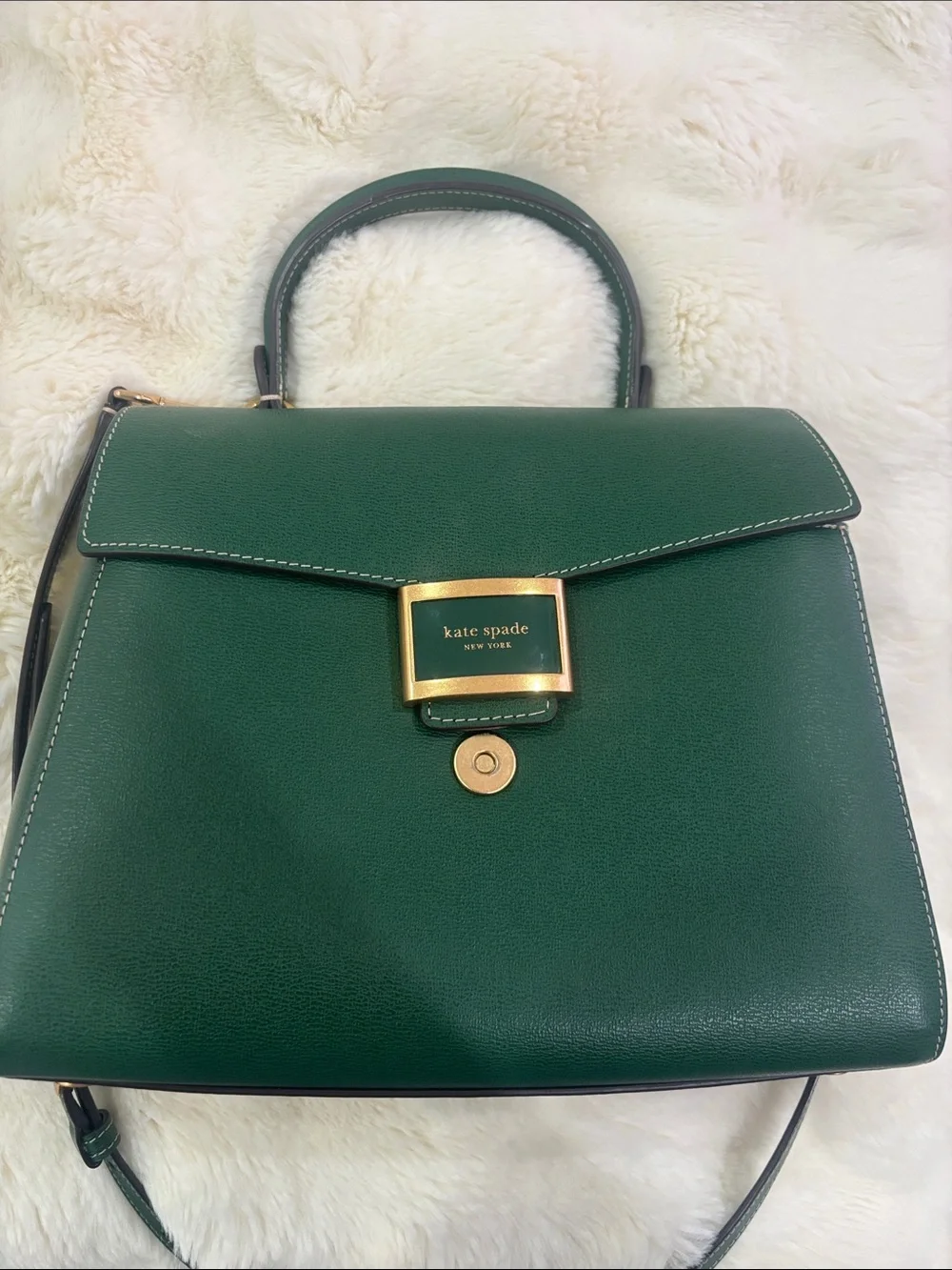 kate spade Green Leather Top-Handle Satchel with Gold Hardware
